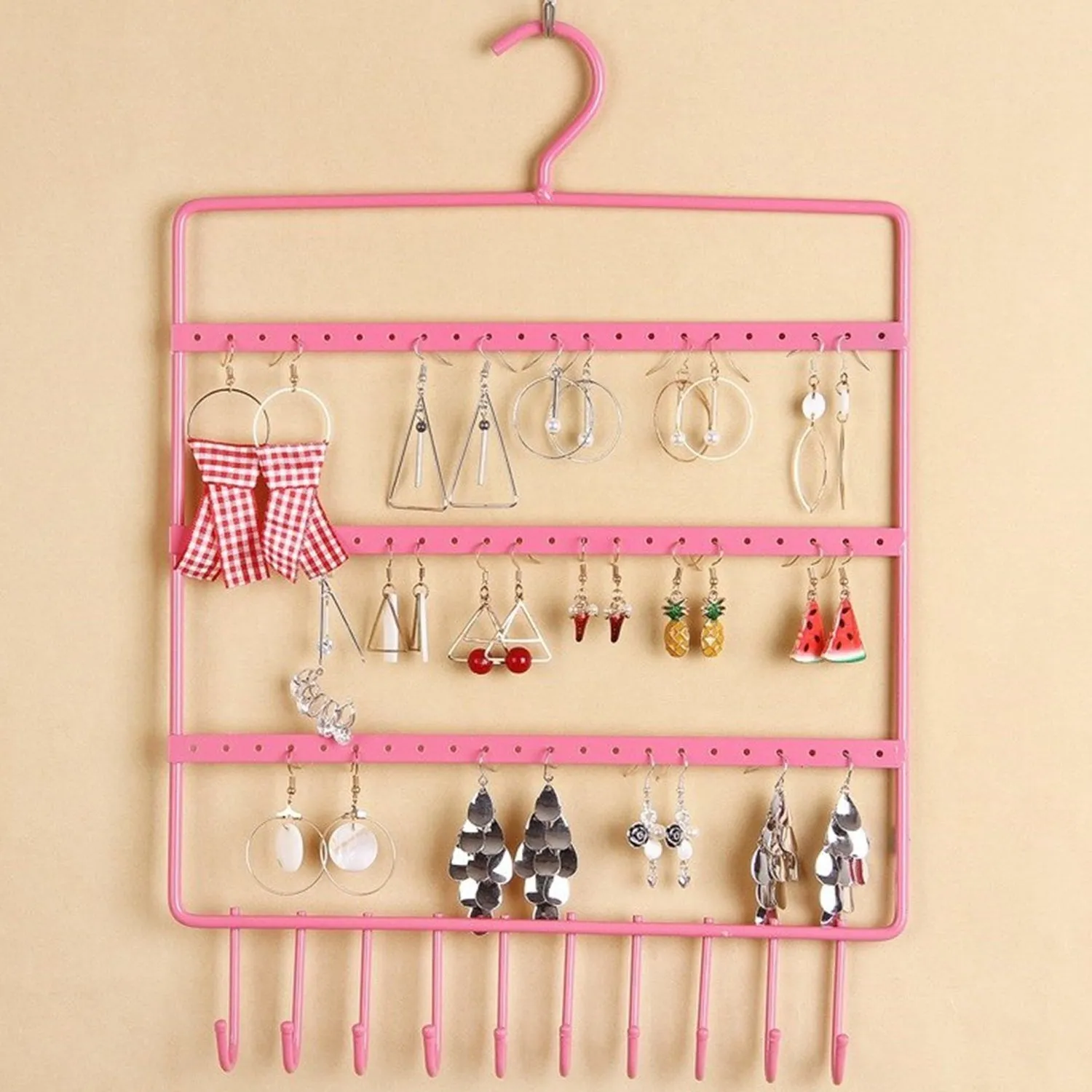 0594 Lightweight & Wall Mounted Earrings Organizer / HANGER for Tangle Free Hanging for Women, 66 Holes - 10 Hooks (metal)