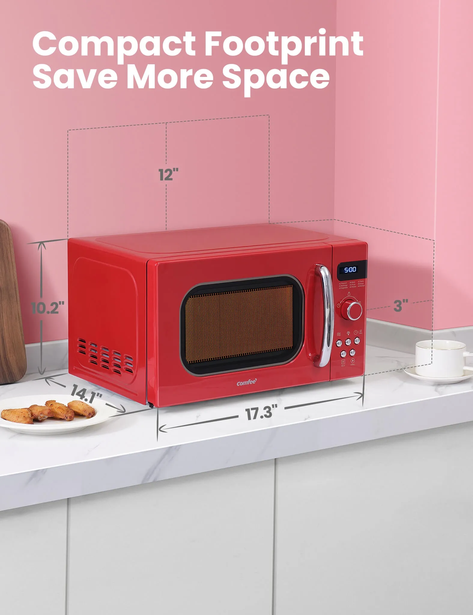 0.7 Cu.ft Retro Microwave Oven - Red