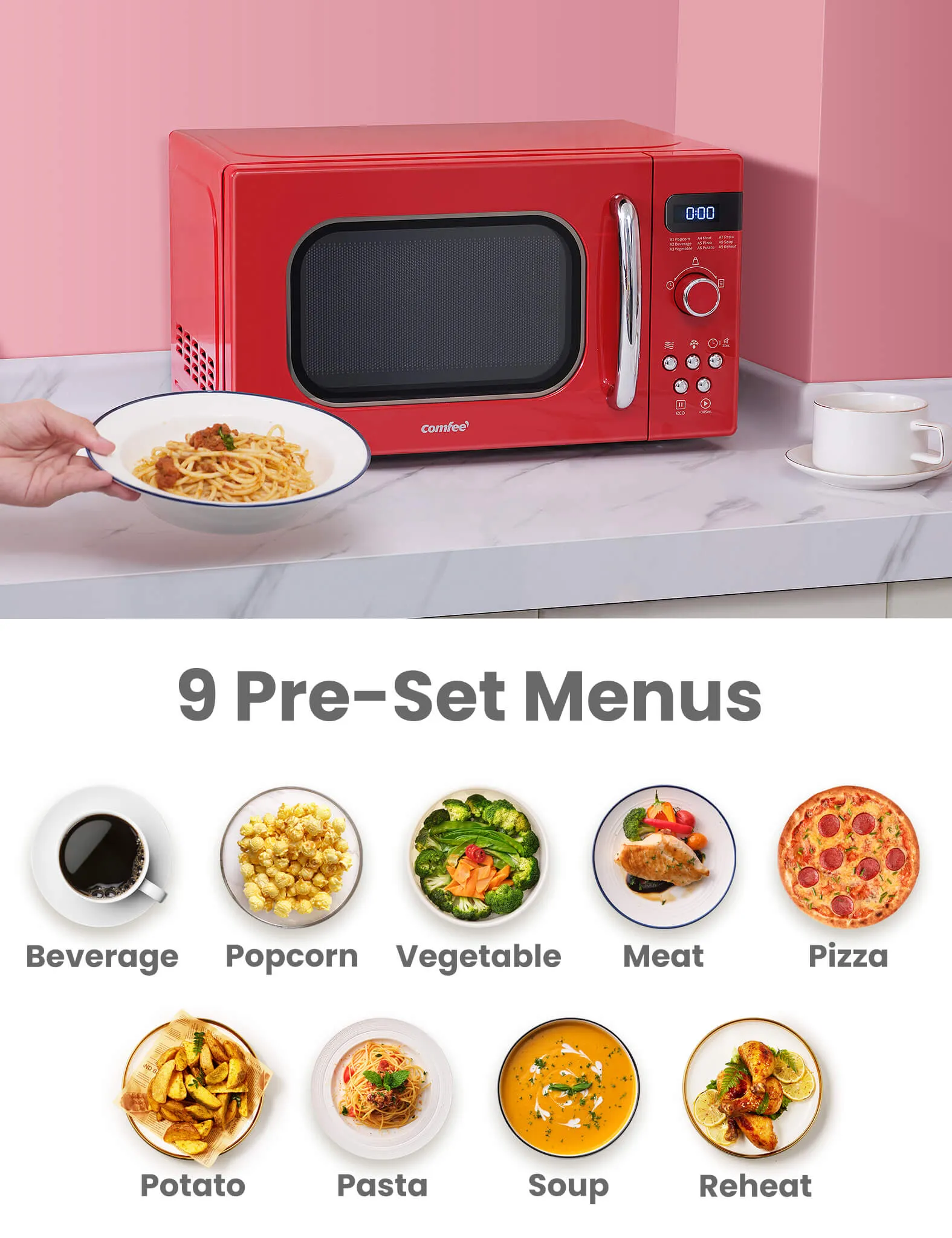 0.7 Cu.ft Retro Microwave Oven - Red