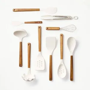 10pc Wood/Nylon Kitchen Utensil Set Brown - Figmint