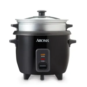 6 Cup Cooked White Pot Style Rice Cooker & Food Steamer - Black