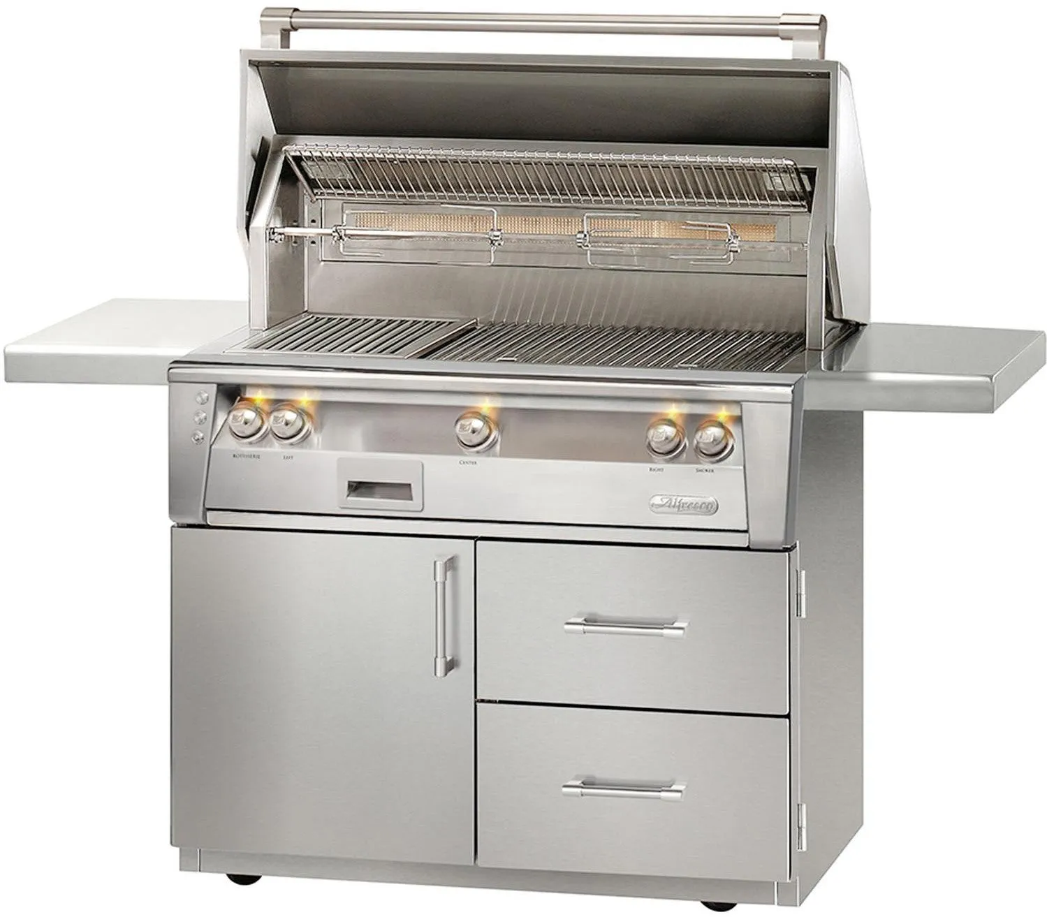 Alfresco 42" Gas Grill on Deluxe Cart in Stainless Steel W/Sear Zone & Rotisserie -LP