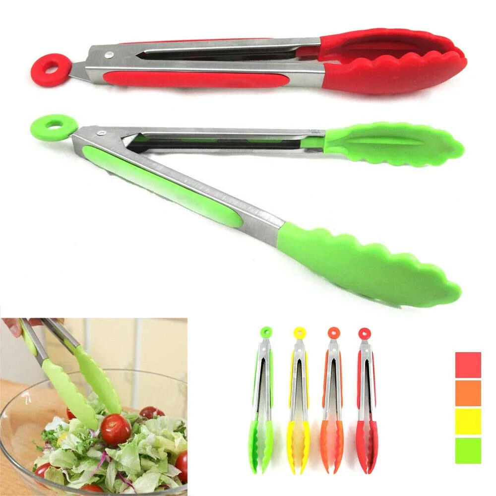 BAKEFY Tong Kitchen Tongs, Premium Stainless Steel Locking Cooking Tongs with Silicon Tips,Heat Resistant Food Tongs for Barbecue,Salad,Baking, Buffet,Oven,Bread,Noodles