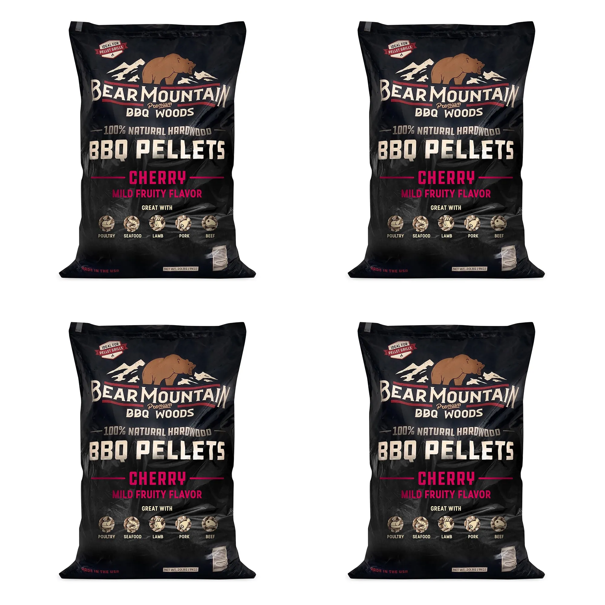 Bear Mountain BBQ All Natural Hardwood Cherry Smoker Pellets, 20 lbs (4 Pack)