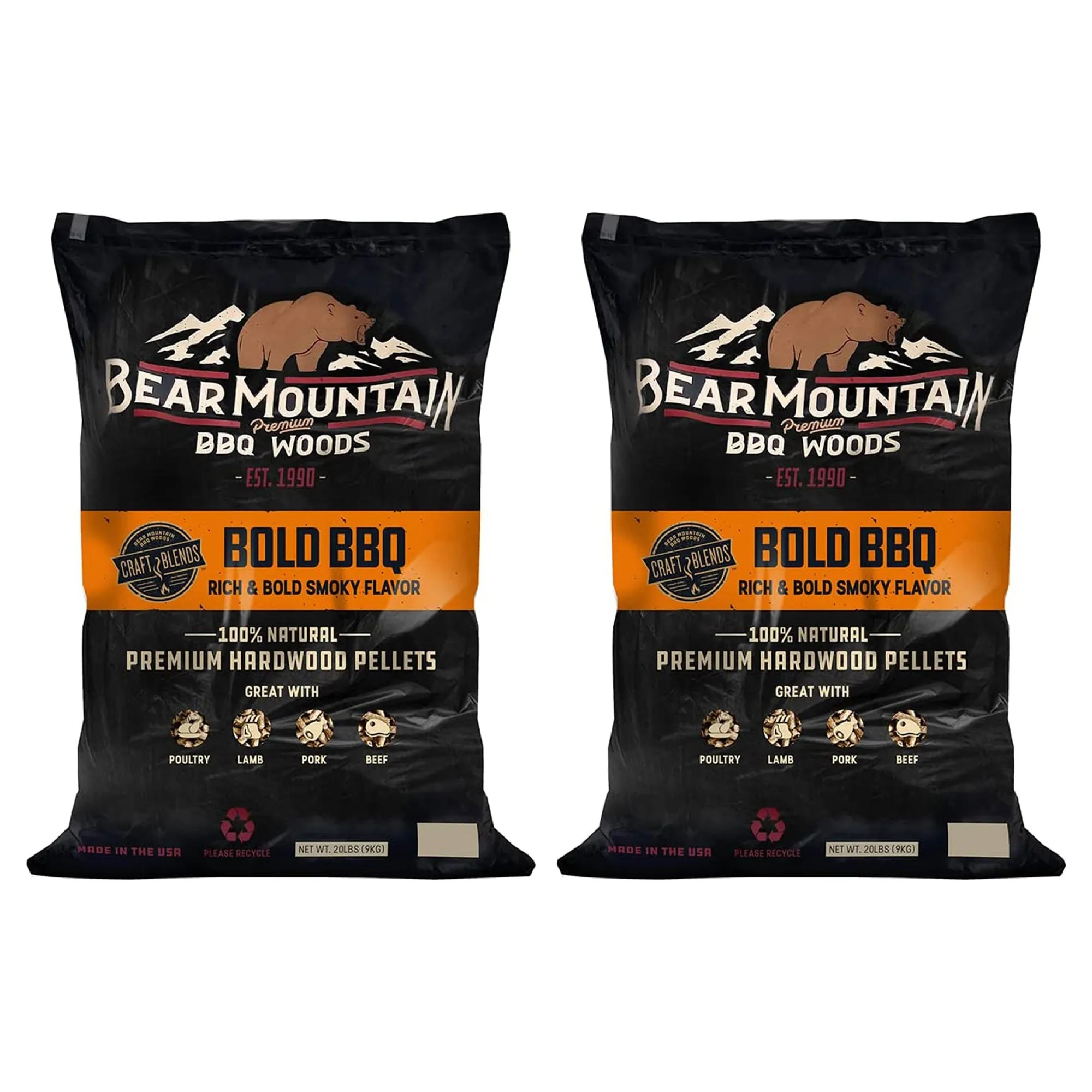 Bear Mountain BBQ Hardwood Bold Craft Blends Smoker Pellets, 20 Pounds (2 Pack)