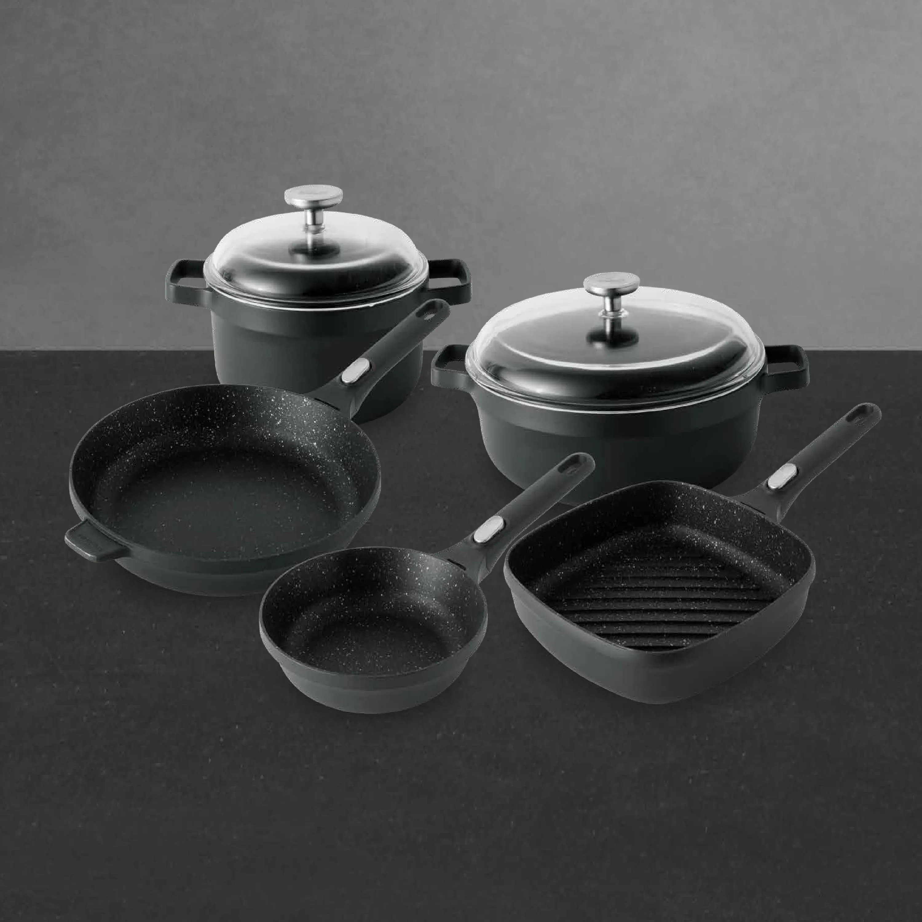 BergHOFF GEM 7Pc Nonstick Cookware Set, Black