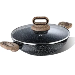 BERGNER Ultimate Forged NonStick 24 cm Kadai with Glass Lid, 2 L Capacity, Sauté/Curries/Deep Fry/Stir Fry/Searing/Reheat, Wood Finish Handle, Granite Finish, Induction & Gas Ready, 2-Year Warranty