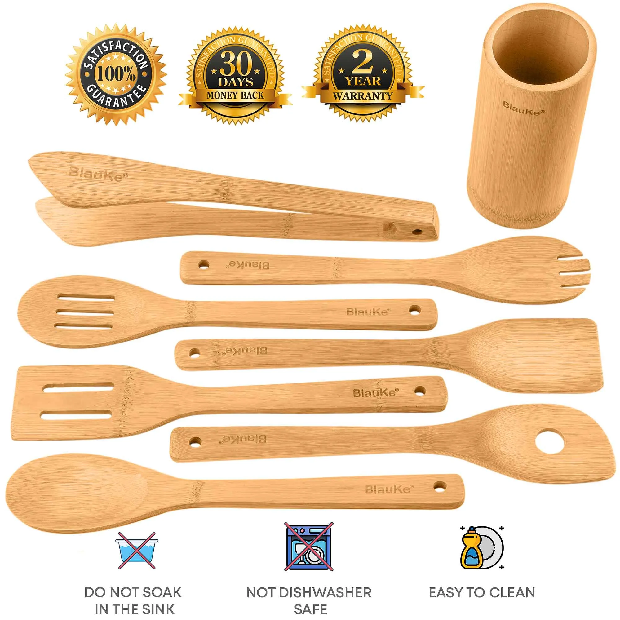 BlauKe Bamboo Kitchen Utensils Set 8-Pack