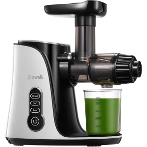 Brewsly Slow Masticating Juicer Extractor with 2-Speed Modes, Cold Press Juicer with Quiet Motor and Reverse Function, Easy to Clean & Recipes for Fruits and Vegetables