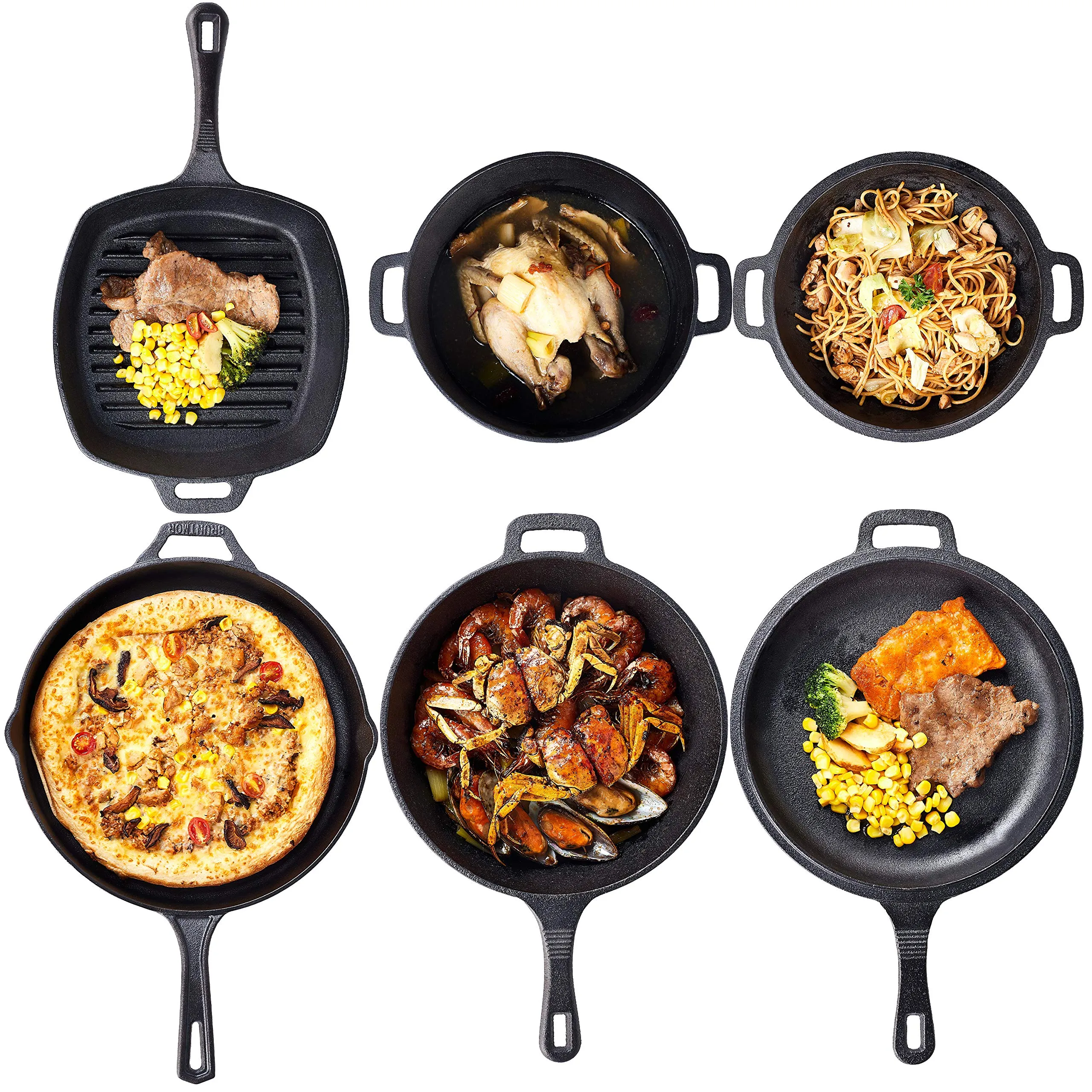 Cast Iron Pre-seasoned Ultimate Bakeware Set - Biscuits - Mini Cake Pan   Wedge Cornbread