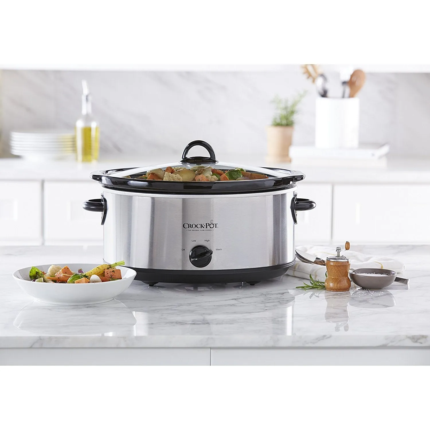 Crock-Pot 7 Quart Oval Manual Slow Cooker, Stainless Steel (SCV700-S-BR), Versatile Cookware for Large Families or Entertaining