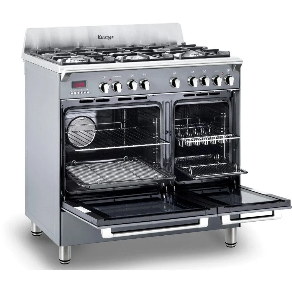 Delonghi DVTR906DFSLA Vintage 90cm Twin Cavity Dual Fuel Range Cooker, Slate [EX DISPALY AS NEW]