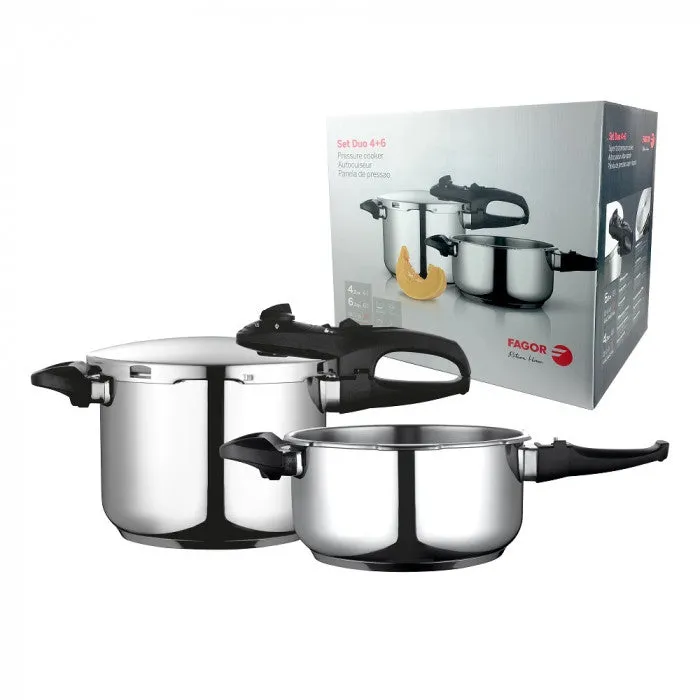 Fagor Duo Stainless Steel Pressure Cooker Combo Set 4l & 6l