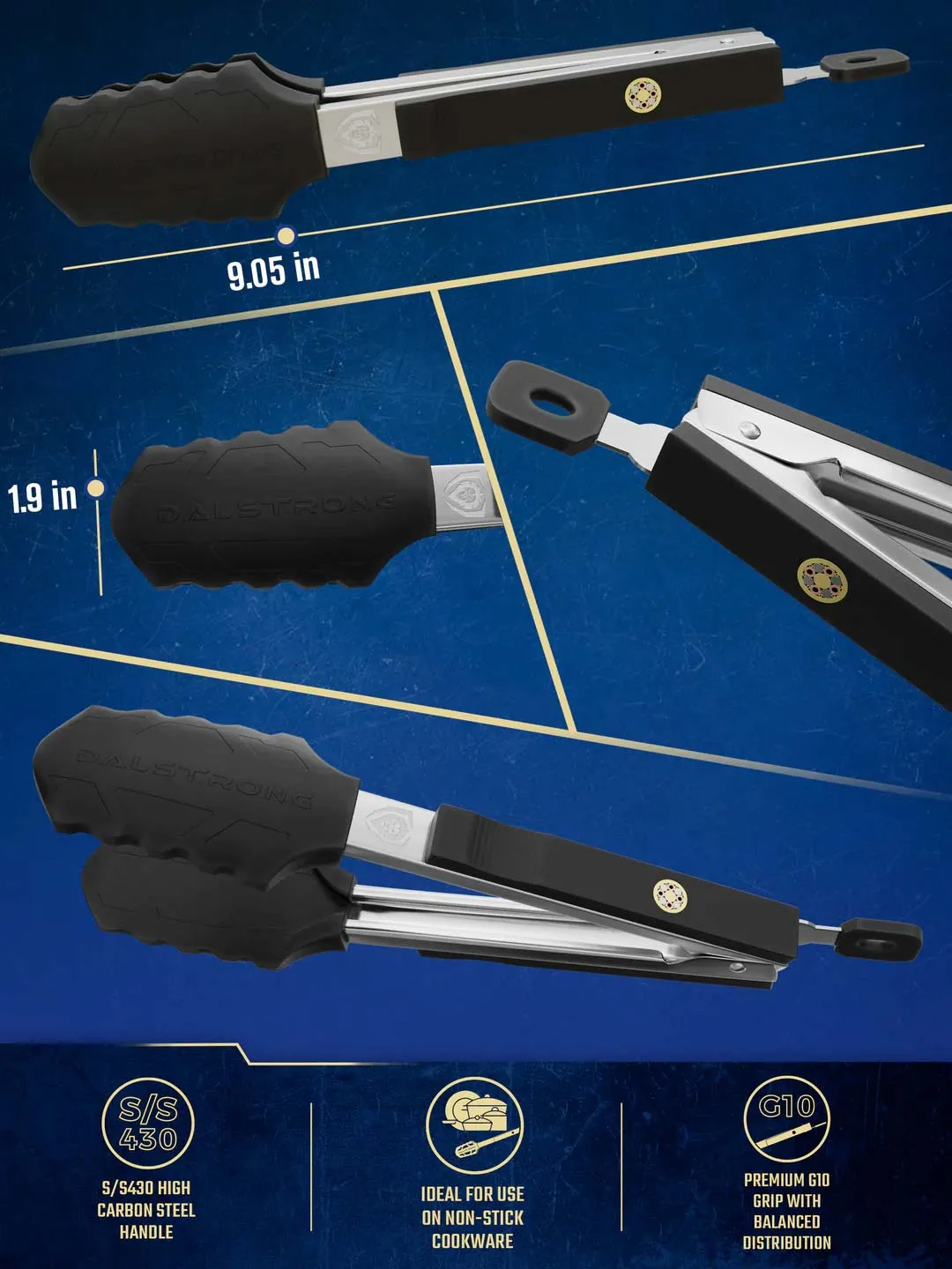 Food Tongs 9" | Scalloped Silicone Tips | Dalstrong ©