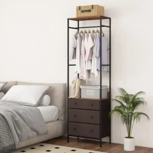 Freestanding Closet Organizer with 3-position Hanging Rod and Storage Shelves-Brown