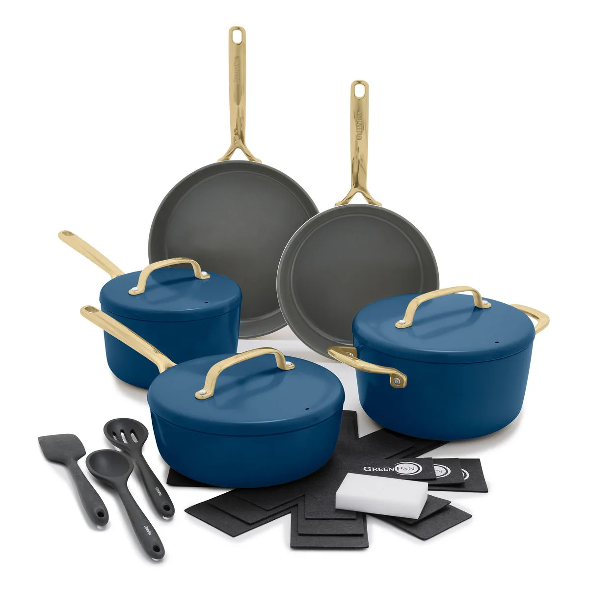 GP5 Colors Ceramic Nonstick 11-Piece Cookware Set with Champagne Handles | Marine Blue