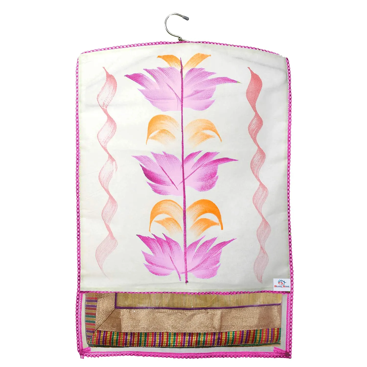 Heart Home Non Woven Hanging Saree Cover With 1 Zipper Compartment on Back Side- Pack of 6 (Pink)-HS_38_HEARTH21522