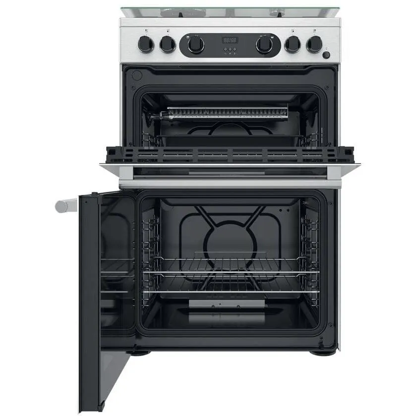 Hotpoint Cannon CD67G0CCX 60cm Double Oven Gas Cooker Twin Cavity Oven Hob Stainless Steel Inox