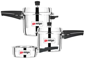 Impex Migo Stainless Steel Pressure Cooker With Outer Lid Induction and Gas Stove Compatible, 2, 3, 5 Litre Capacity for Healthy Cooking, with 5 Years Warranty