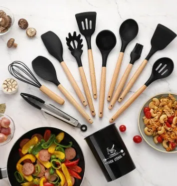 Importikaah Silicone Kitchenware Cooking Utensils Set: Heat Resistant Non-Stick Baking Tools