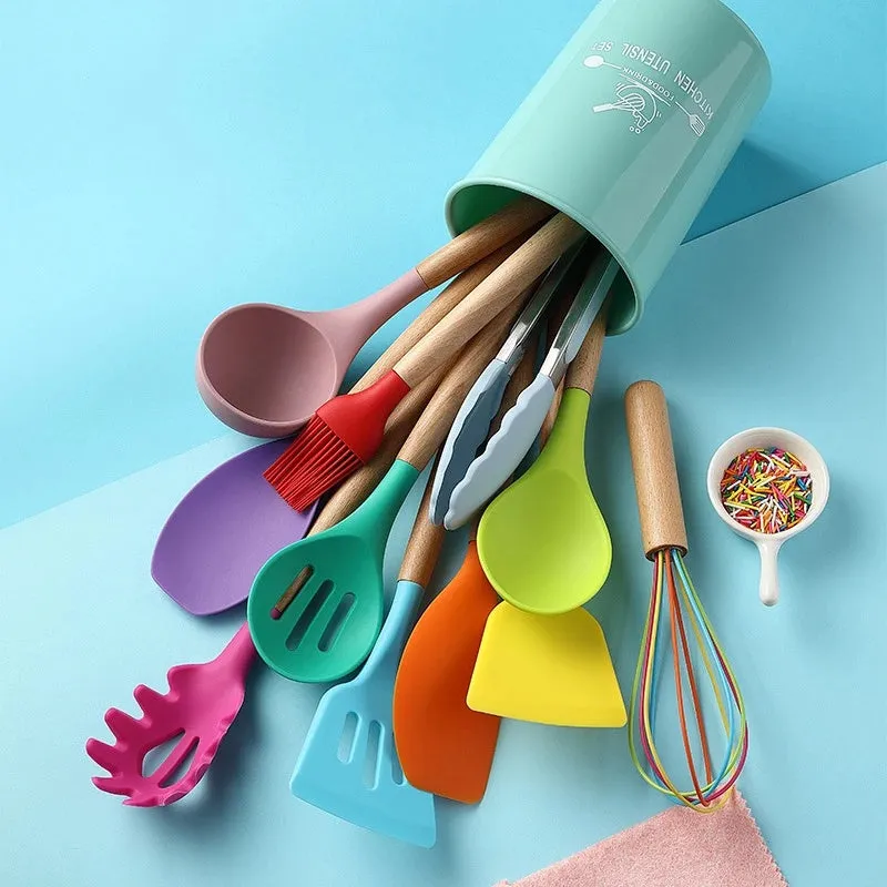 Importikaah Silicone Kitchenware Cooking Utensils Set: Heat Resistant Non-Stick Baking Tools