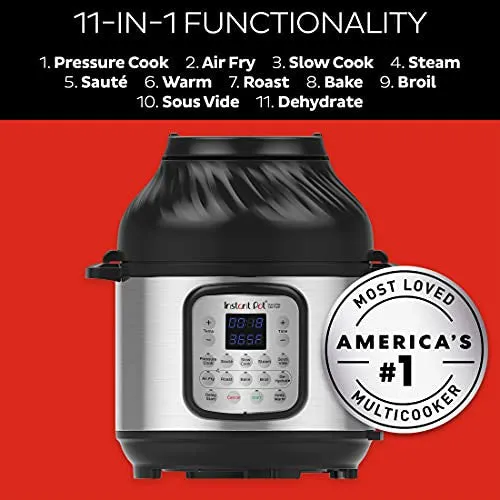 Instant Pot Duo Crisp 11 in 1, Electric Pressure Cooker with Air Fryer, Roast, Bake, Dehydrate, Slow Cook, Rice Cooker, Steamer, Saute, 8 Quart, 14 One-Touch Programs