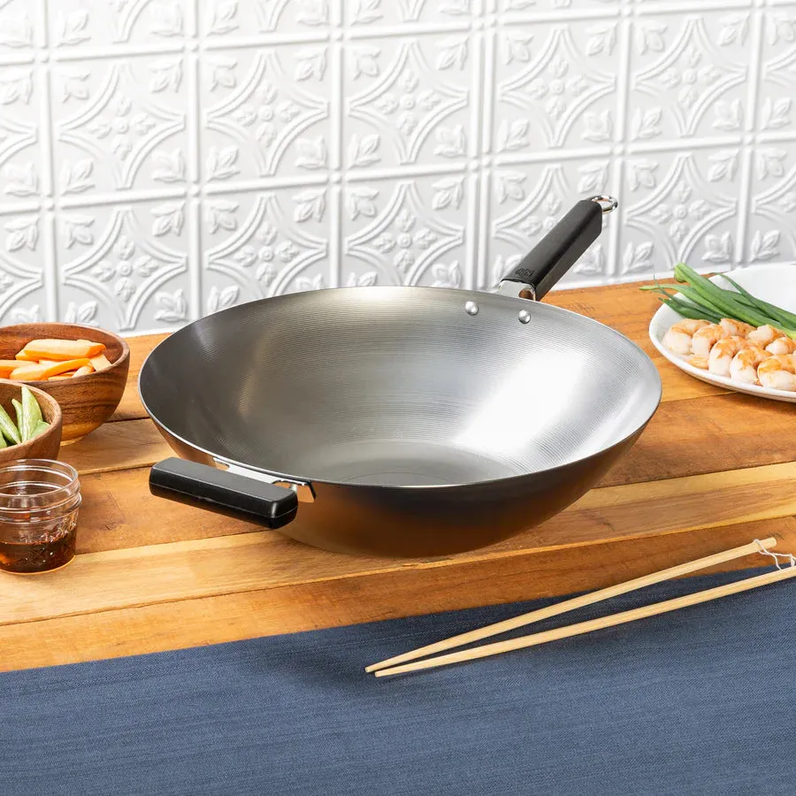 Joyce Chen Professional Series 14-Inch Carbon Steel Flat Bottom Wok with Phenolic Handles