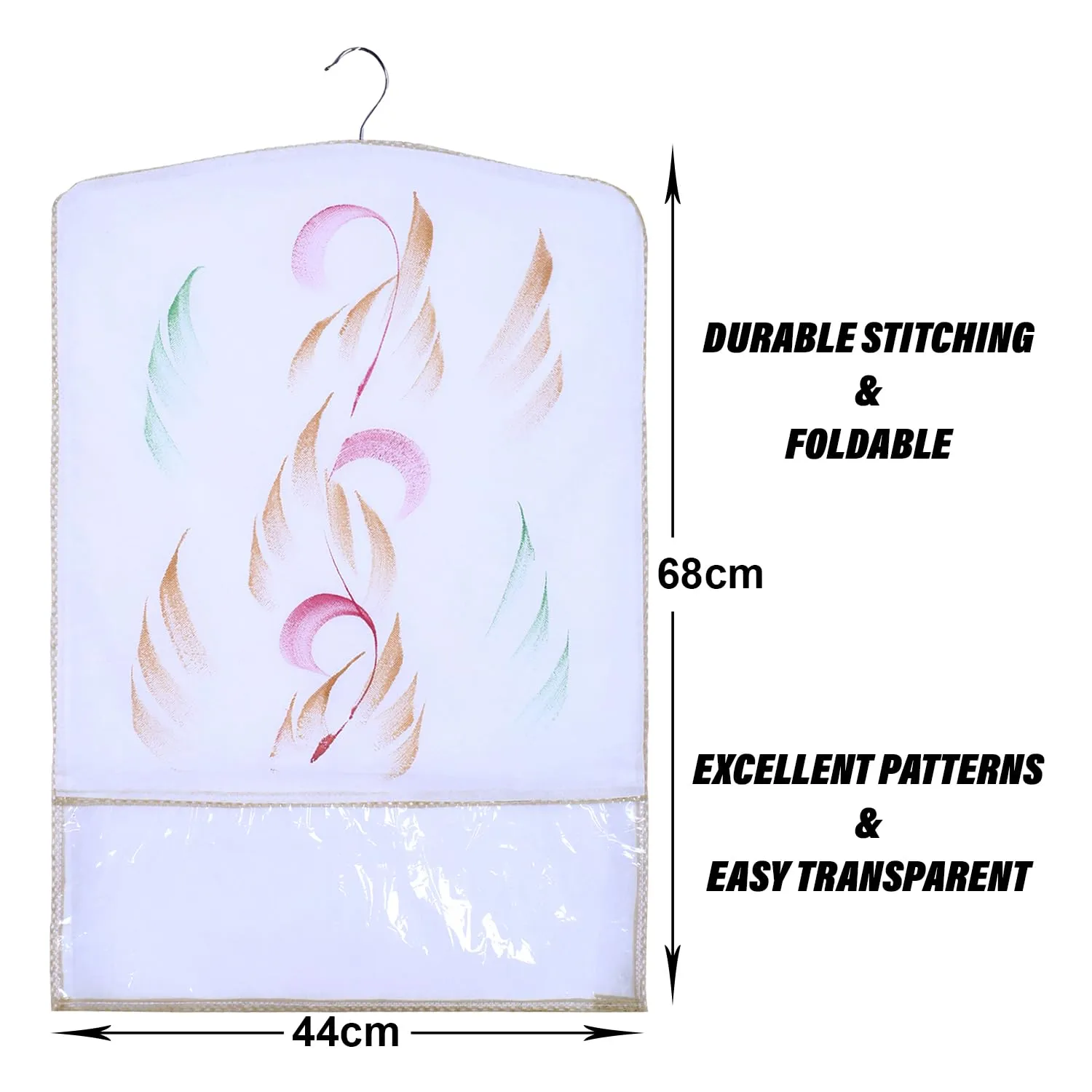 Kuber Industries Hanging Saree Cover | Brush Painting Pattern Saree Cover | Non-Woven Saree Covers for Home | Saree Cover with Small Transparent view | Pack of 12 | Golden