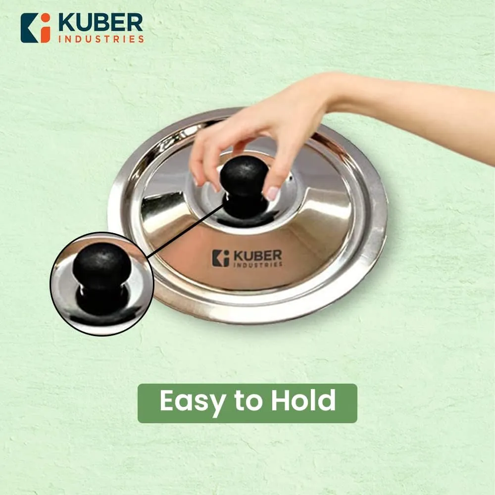 Kuber Industries Stainless Steel Multipurpose Lid with Knob | Sturdy Knob & Durable | Suitable for Pots, Pans, Kadhai, Tawa | Easy to Clean & Hold | Steel Cooking Lid Set of 3 (Pack of 3)