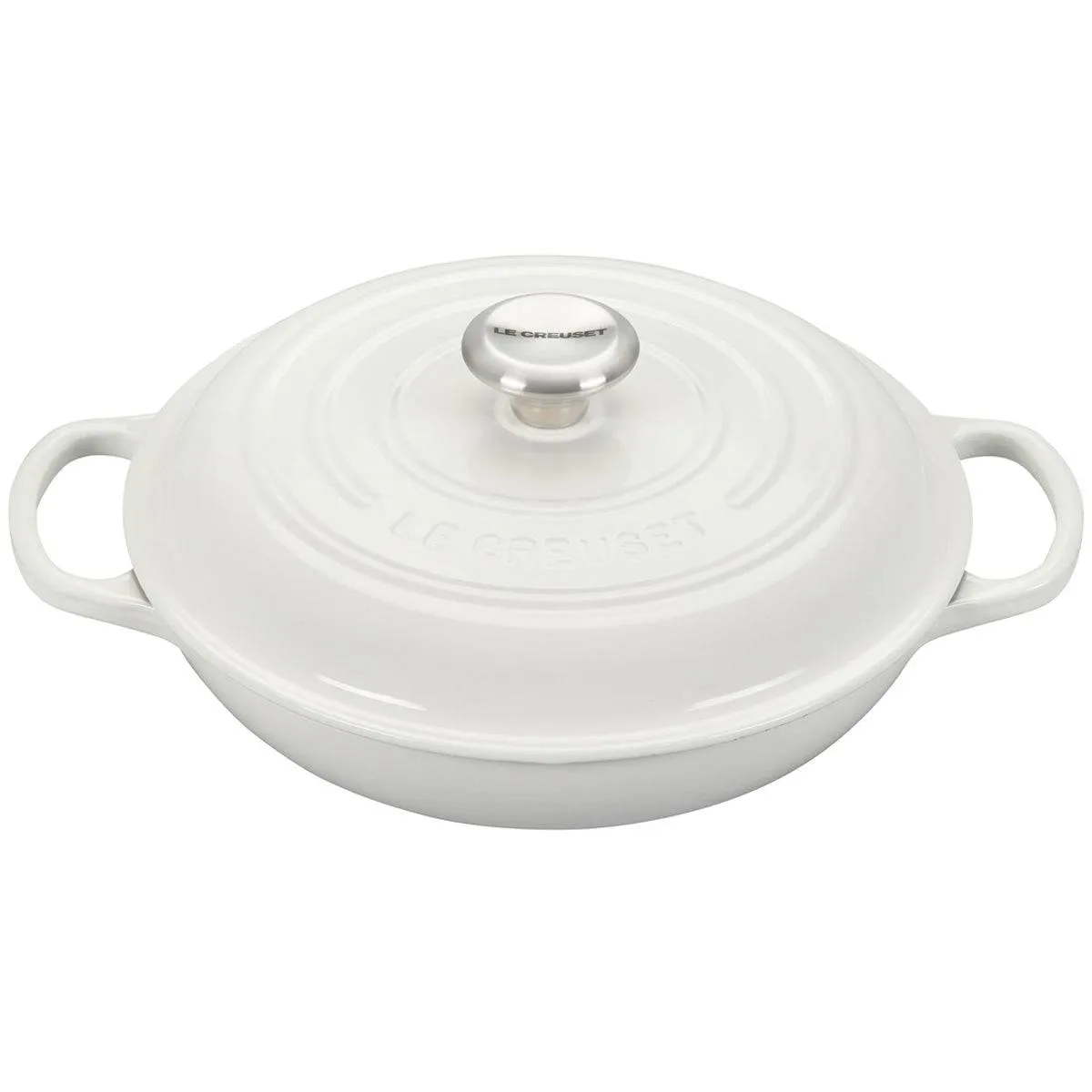 Le Creuset Signature Enameled Cast Iron Braiser with Stainless Steel Knob, 2.25-Quart, White