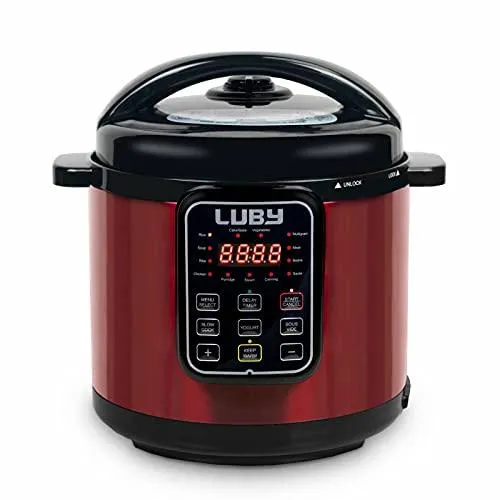 Luby Electric Pressure Cooker 6 Qt,17 Smart Programmable,Slow Cooker Yogurt Maker Rice Cooker Saute Steamer Egg Cooker Sous Vide Warmer,Red (GT606)