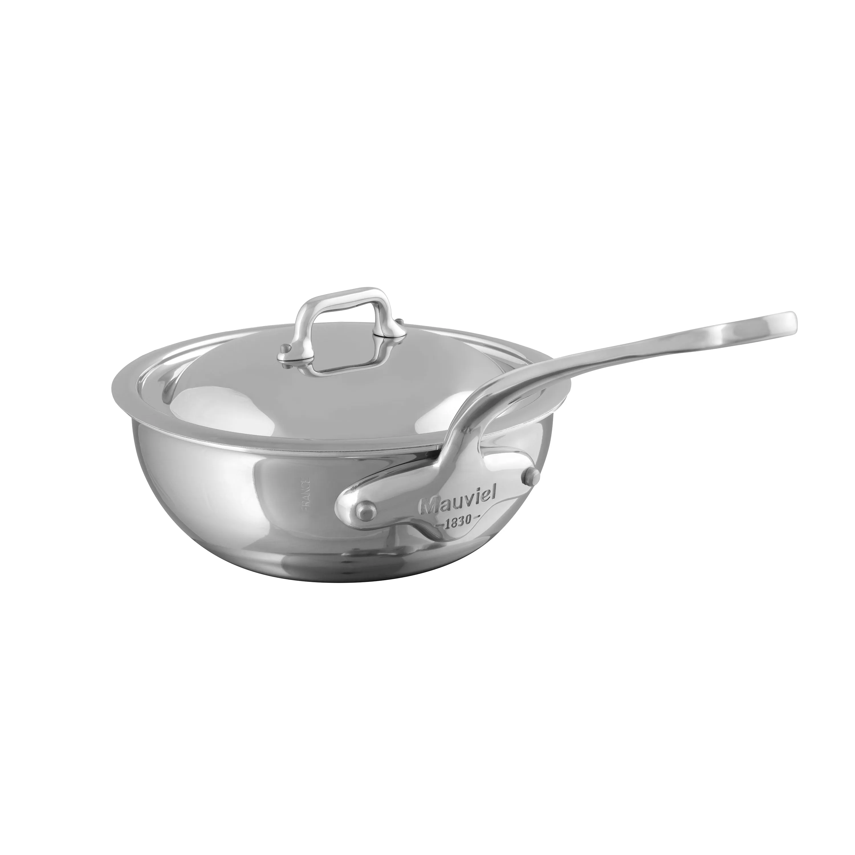 Mauviel M'Cook 5-Ply Curved Splayed Saute Pan With Lid, 1.1-qt