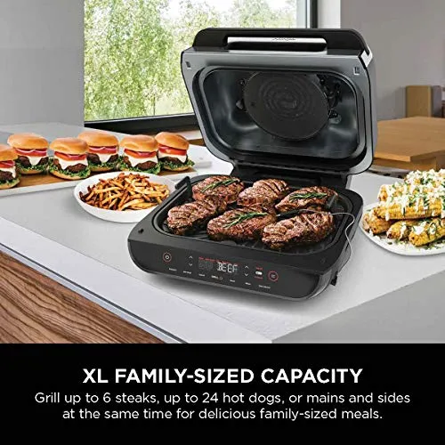 Ninja FG551 Foodi Smart XL 6-in-1 Indoor Grill with Air Fry, Roast, Bake, Broil & Dehydrate, Smart Thermometer, Black/Silver