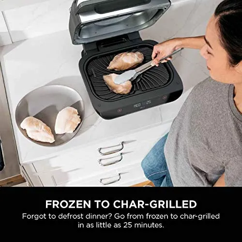 Ninja FG551 Foodi Smart XL 6-in-1 Indoor Grill with Air Fry, Roast, Bake, Broil & Dehydrate, Smart Thermometer, Black/Silver