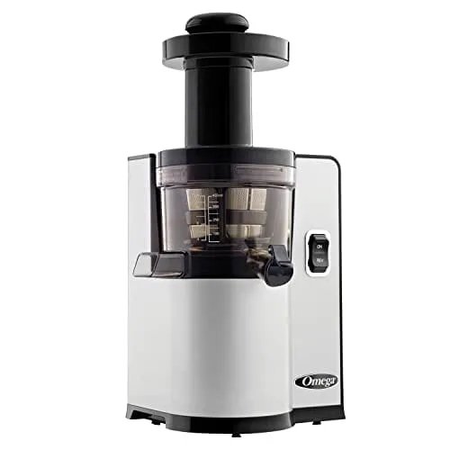 Omega VSJ843QS Juicer Vertical Slow Masticating Juice Extractor 43 RPM Compact Design with Automatic Pulp Ejection, 150-Watt, Silver