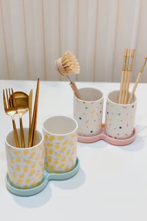 Pastel Prints Cutlery Jar Set