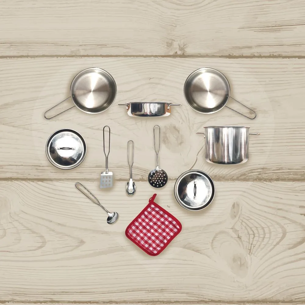 Play Cooking Set - Steel - Play Kitchen Accessories - Pans and Utensils