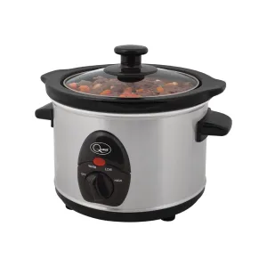 Quest 35260 Slow Cooker / 1.5 Litres/Compact Stainless Steel / 120W / 3 Temperature Settings/Transparent Toughened Glass Lid/Dishwasher Safe