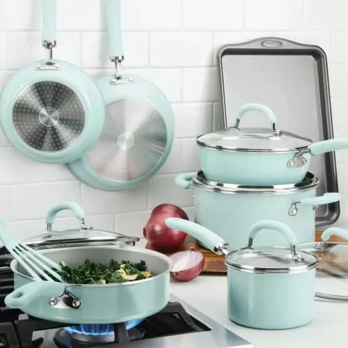 Rachael Ray Enameled Cookware Set - Light Blue Shimmer - 13-piece