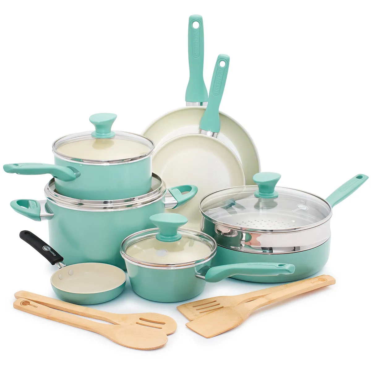 Rio Ceramic Nonstick 16-Piece Cookware Set | Turquoise