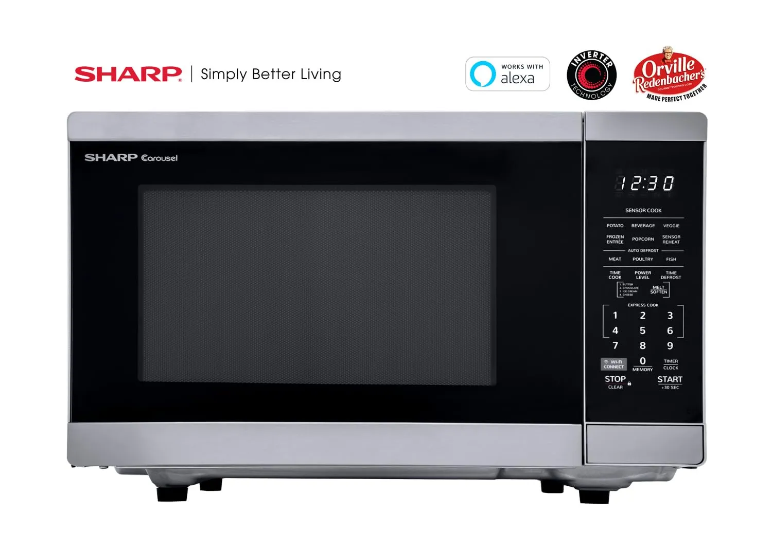 SHARP Countertop Microwave Oven Compatible with Alexa. Orville Redenbacher