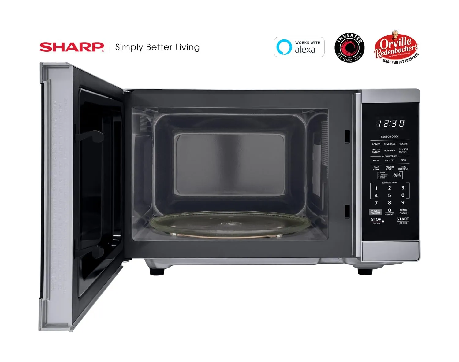 SHARP Countertop Microwave Oven Compatible with Alexa. Orville Redenbacher