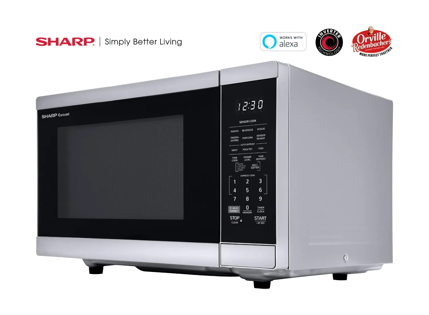 SHARP Countertop Microwave Oven Compatible with Alexa. Orville Redenbacher