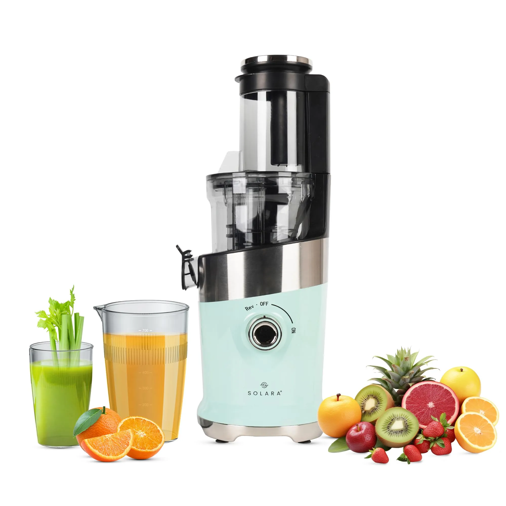 SOLARA Cold Press Vertical Slow Juicer, Easy Clean Slow Juicer Cold Pressed Juice Extractor, Slow Juicer for Fruits & Vegetables, 1 Speed   Reverse Function Masticating Juicer | Aqua