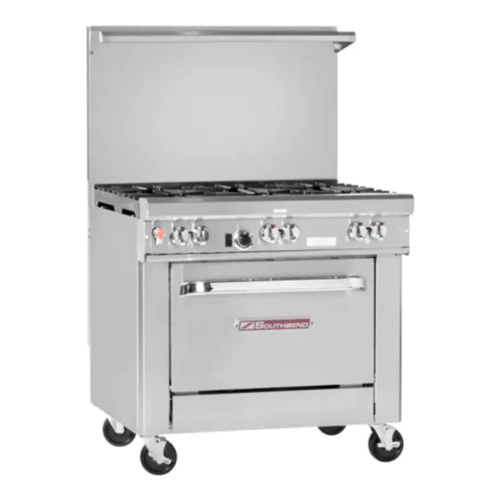 Southbend 4364D Ultimate Natural Gas Range 36”, 3 Star/Saute Burners In Front, 3 Non-Clog Burners With Standard Oven Base 243000 BTU