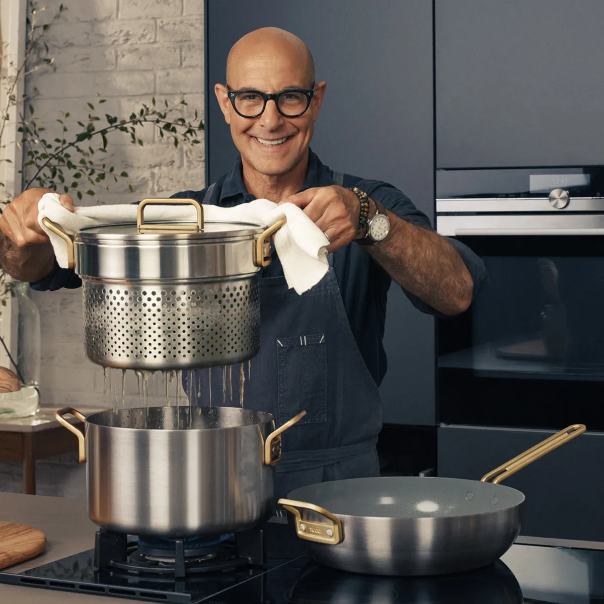 Stanley Tucci™ Mixed Material Stainless Steel 11-Piece Cookware Set with the Tucci Cookbook