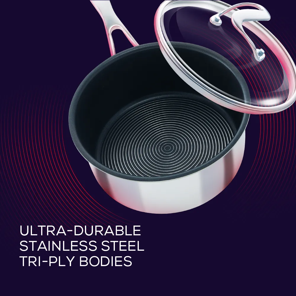 SteelShield™ Polished Stainless Steel Hybrid Non-Stick Frying Pan, Sauté Pan, Saucepan & Lid Set - 4 Pieces