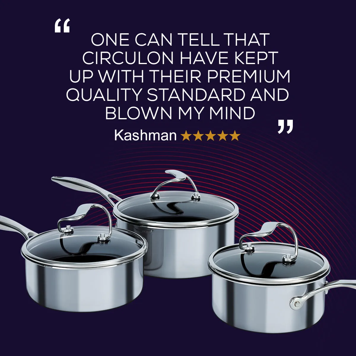 SteelShield™ Polished Stainless Steel Hybrid Non-Stick Frying Pan, Sauté Pan, Saucepan & Lid Set - 4 Pieces