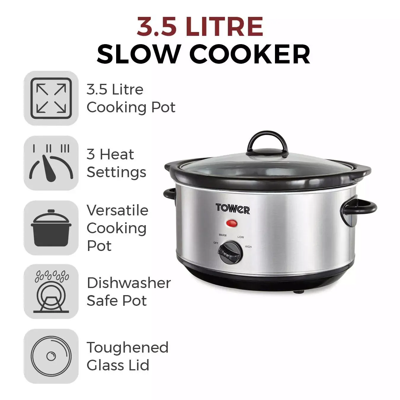 Tower 3.5 Litre Stainless Steel Slow Cooker