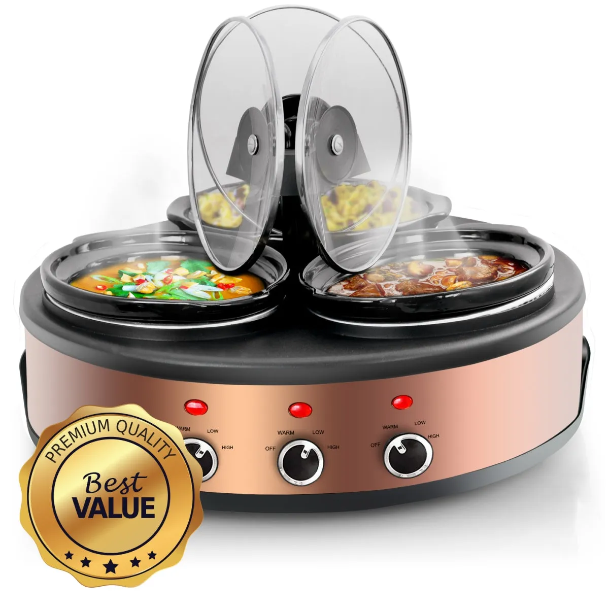 Triple Copper Slow Cooker with Glass Lids